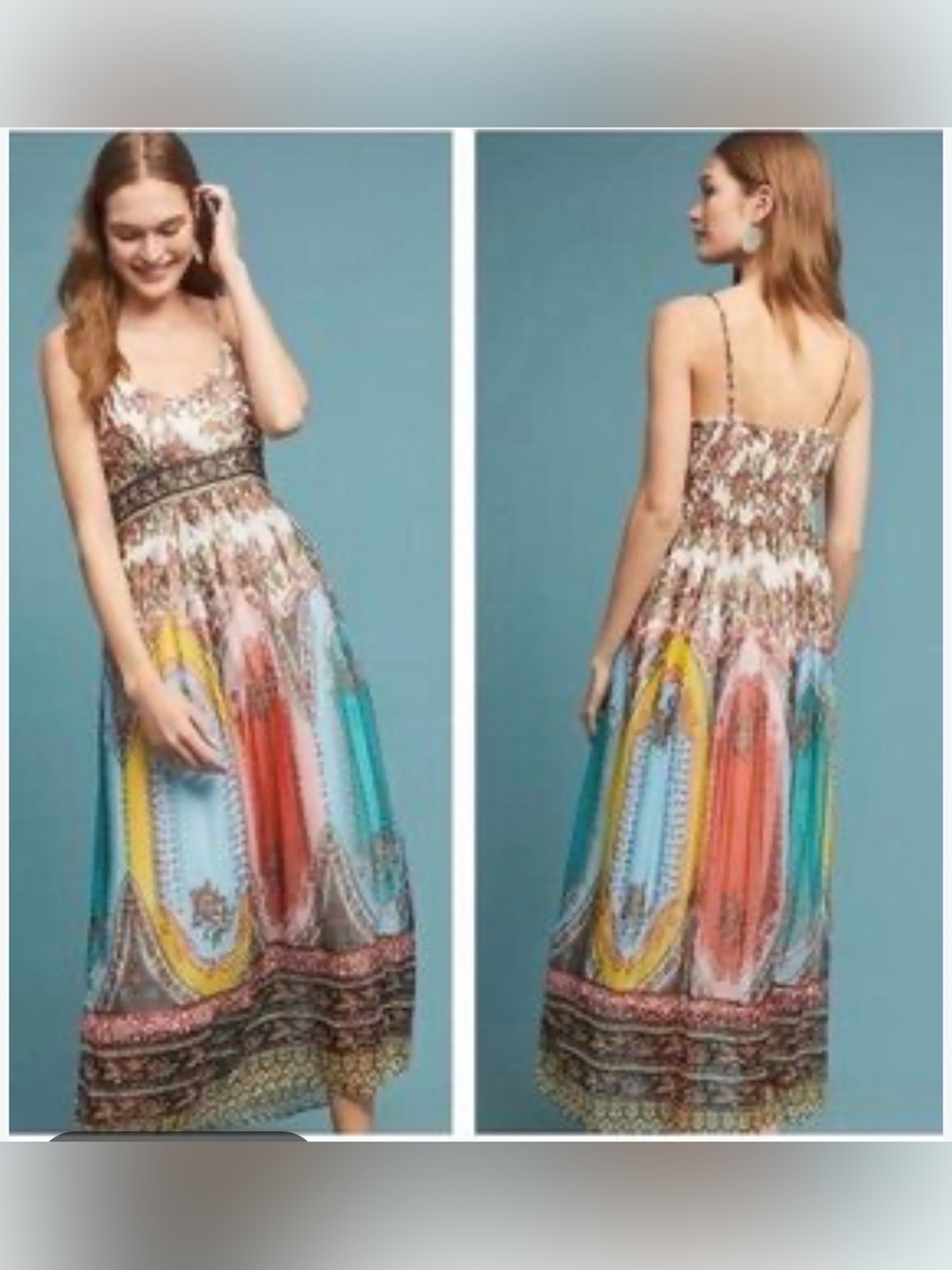Anthropologie Virginia Chiffon Maxi Dress Boho Mixed Print Size 4